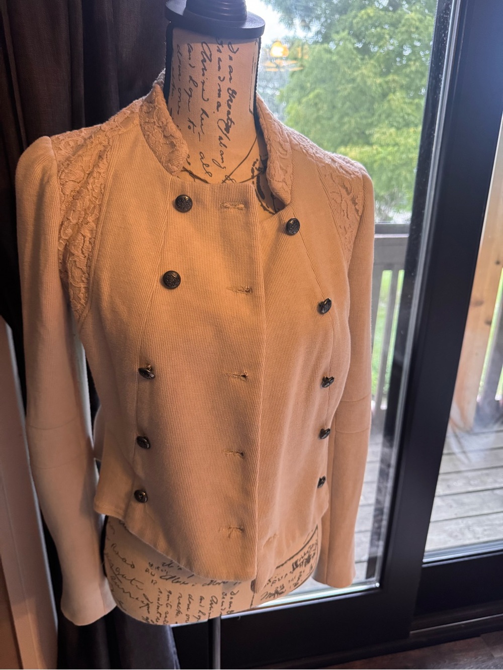 Free People Double-Breasted Lace-Shoulder Blazer